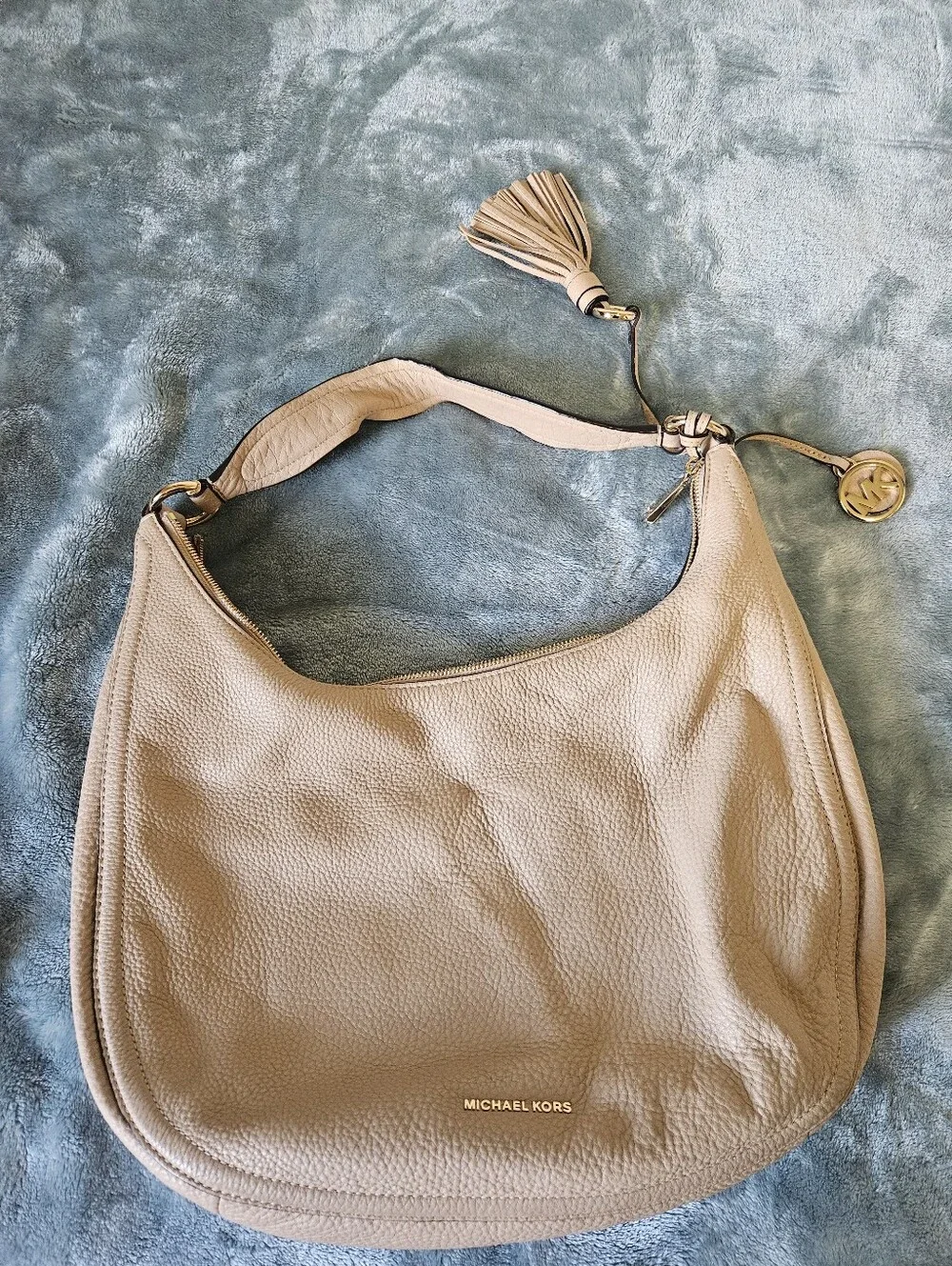 Michael Kors Beige Pebbled Leather Hobo with Tassel Charm - Picture 10 of 12